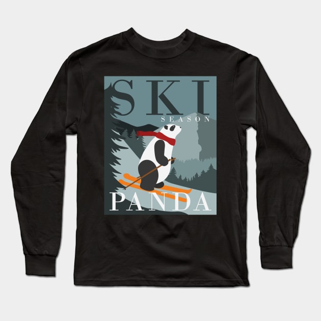 Cool Panda In Ski Season Long Sleeve T-Shirt by Luna Illustration